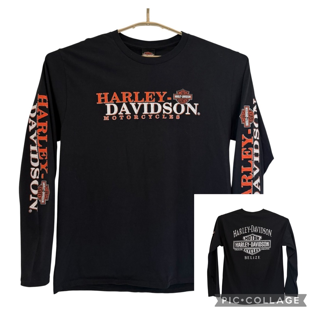 Harley-Davidson Belize Logo Long Sleeve Shirt Mens Large Black Graphic Biker Tee